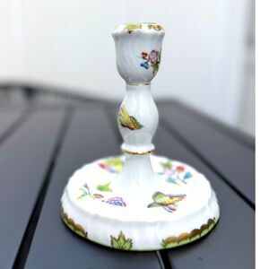 Herend Queen Victoria Green Border Floral Butterfly Single Candlestick SZ 6" VBO